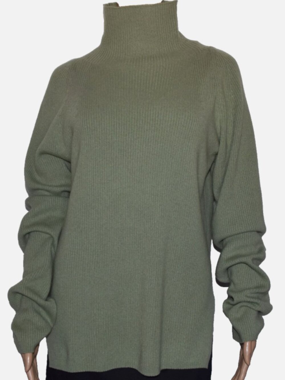 MM.LaFleur Silk Green Lightweight Stretch Turtleneck Sweater Size L